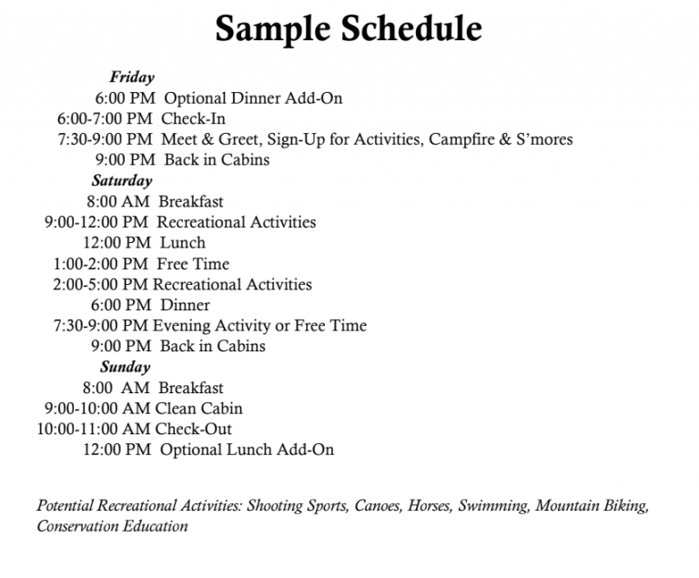 Family Camp Sample Schedule